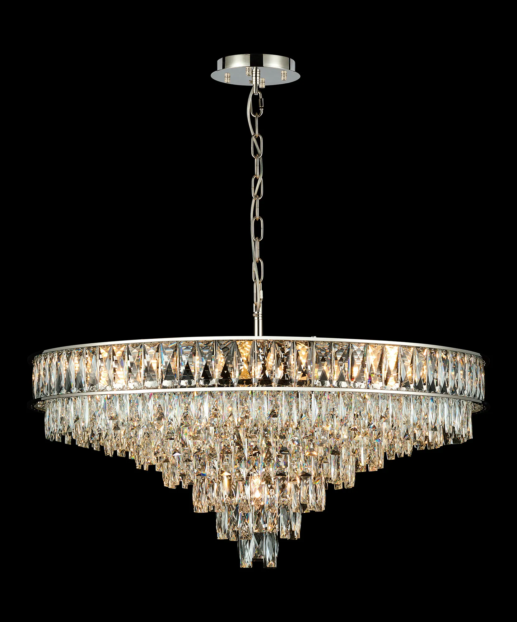 Vivienne Polished Nickel Crystal Ceiling Lights Diyas Statement Crystal Fittings
